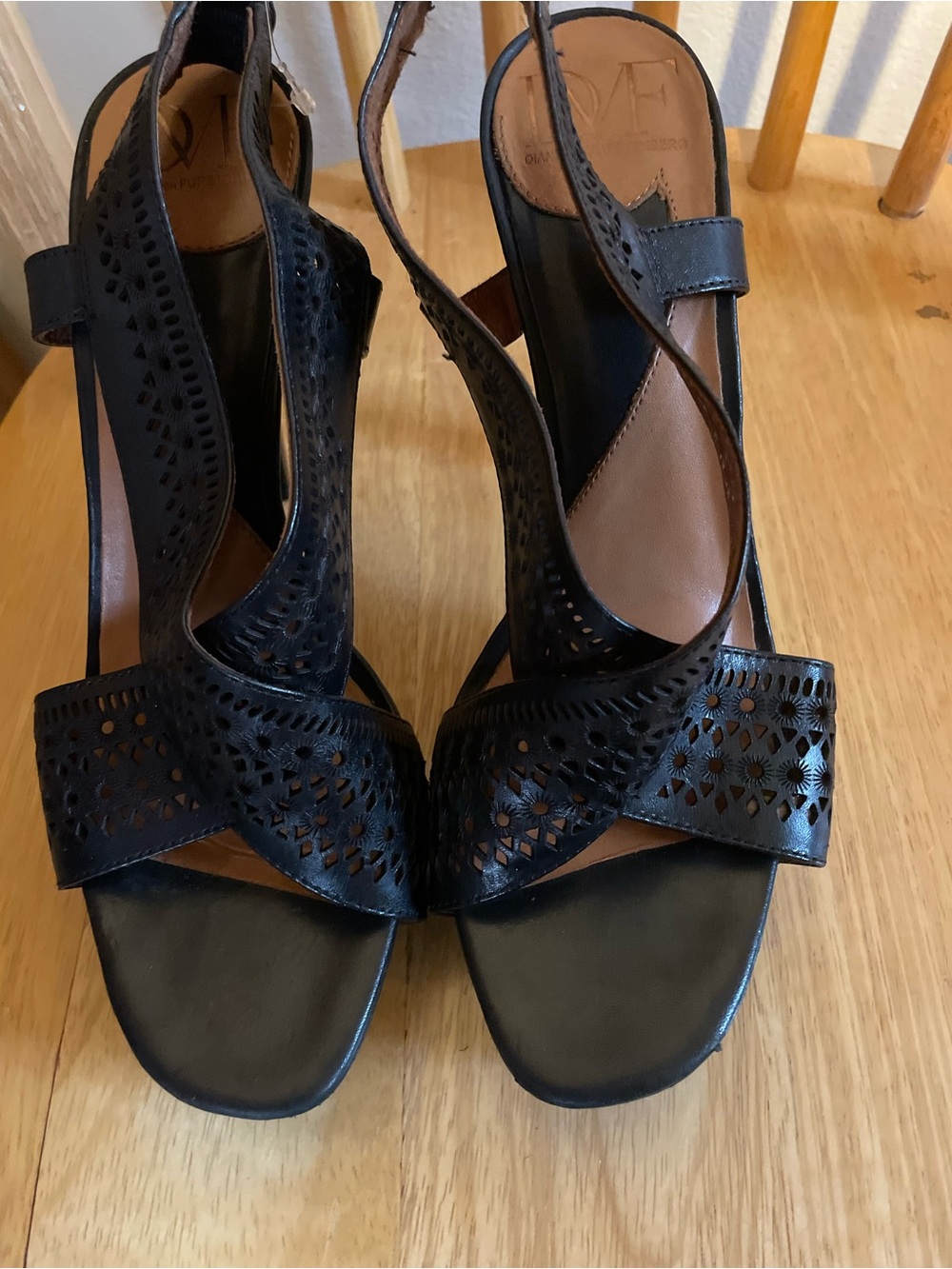 Diane Von Furstenberg Black Perforated Slingback Five Inch Heels